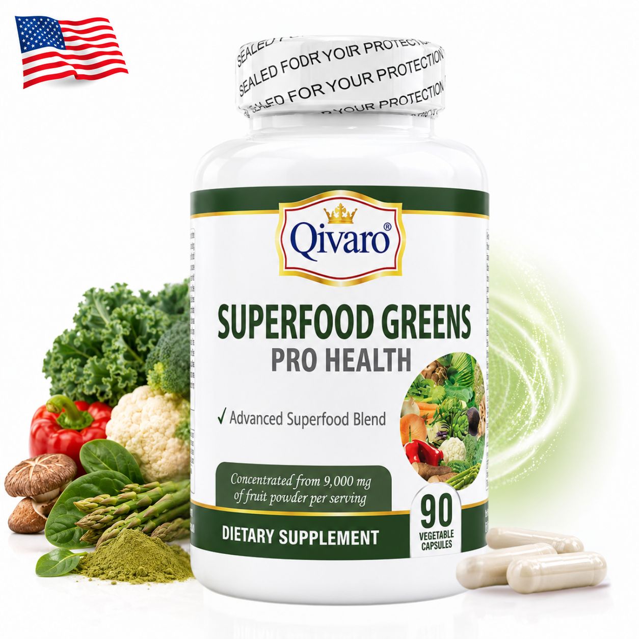 QIH102 - Superfood Greens Pro Health 90 Veggie Capsules 