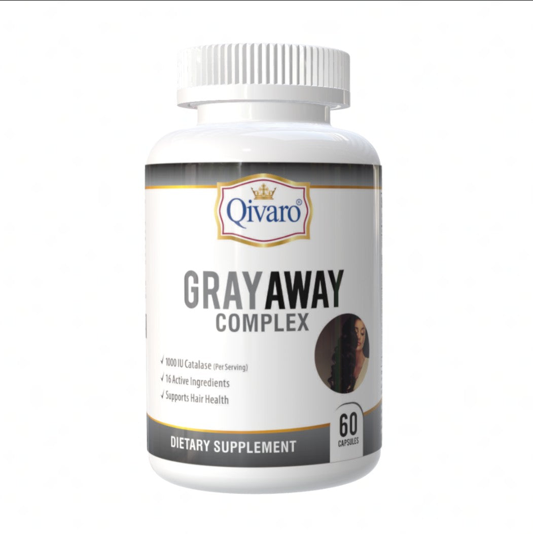 QIH43B | Qivaro Gray Away Complex 灰髮營養配方｜Catalase 過氧化氫酶・PABA・生物素・L-酪胺酸・何首烏・鋸棕櫚｜60 粒膠囊